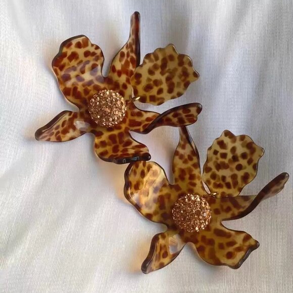 Lele Sadoughi Crystal Lily Earrings Leopard - Picture 2 of 3